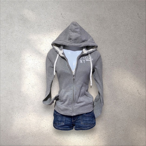 Vtg Abercrombie & Fitch Grey Zip Up Hoodie - Picture 2 of 7